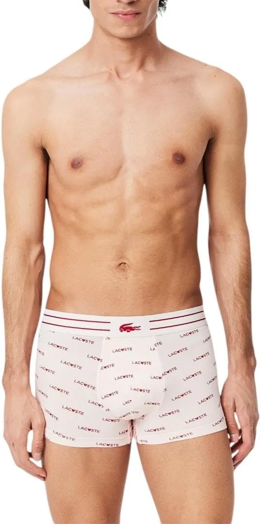Lacoste Men's Cotton Stretch Lacoste Diagonal Print Trunks, 3-Pack