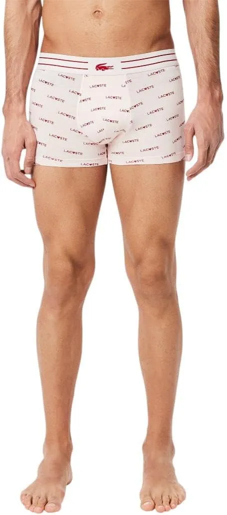 Lacoste Men's Cotton Stretch Lacoste Diagonal Print Trunks, 3-Pack