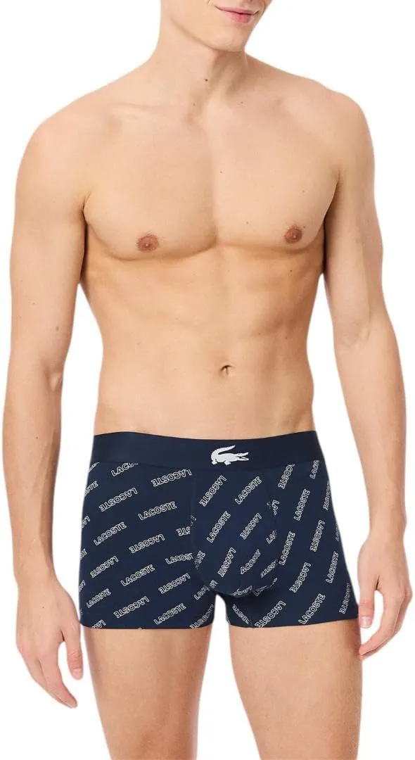 Lacoste Men's Cotton Stretch Lacoste Diagonal Print Trunks, 3-Pack