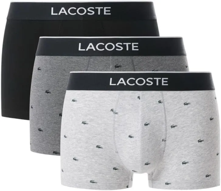 Lacoste Men's Cotton Stretch Mini Croc Print Trunks, 3-Pack