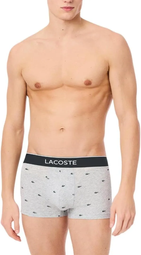Lacoste Men's Cotton Stretch Mini Croc Print Trunks, 3-Pack