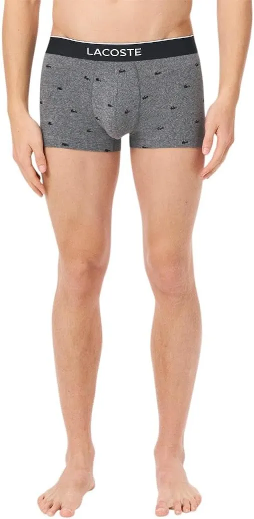 Lacoste Men's Cotton Stretch Mini Croc Print Trunks, 3-Pack