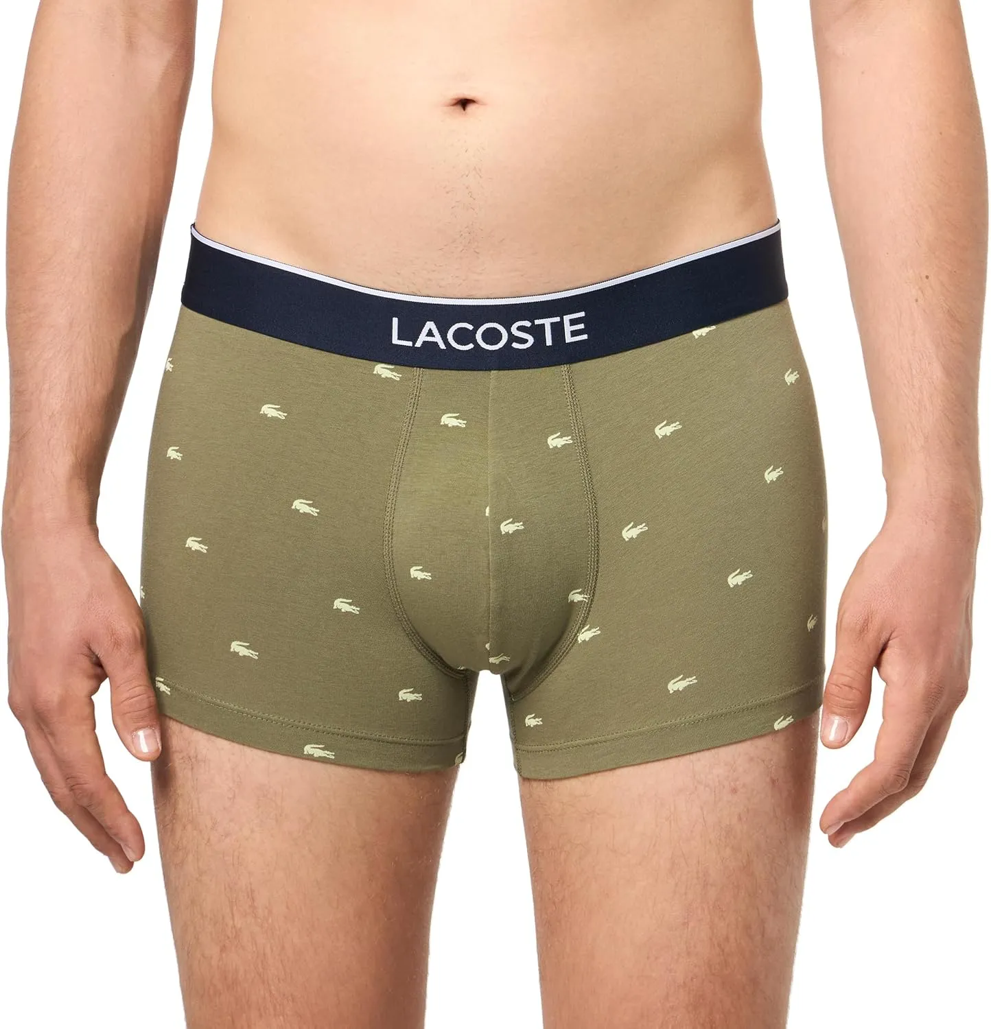 Lacoste Men's Cotton Stretch Mini Croc Print Trunks, 3-Pack