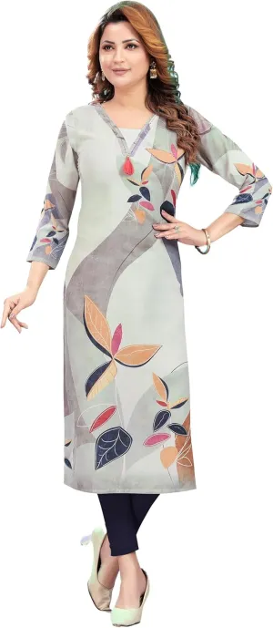 ladyline Rayon Cotton Long Tunic Top - Digital Printed Kantha Hand work Kurti Kurta