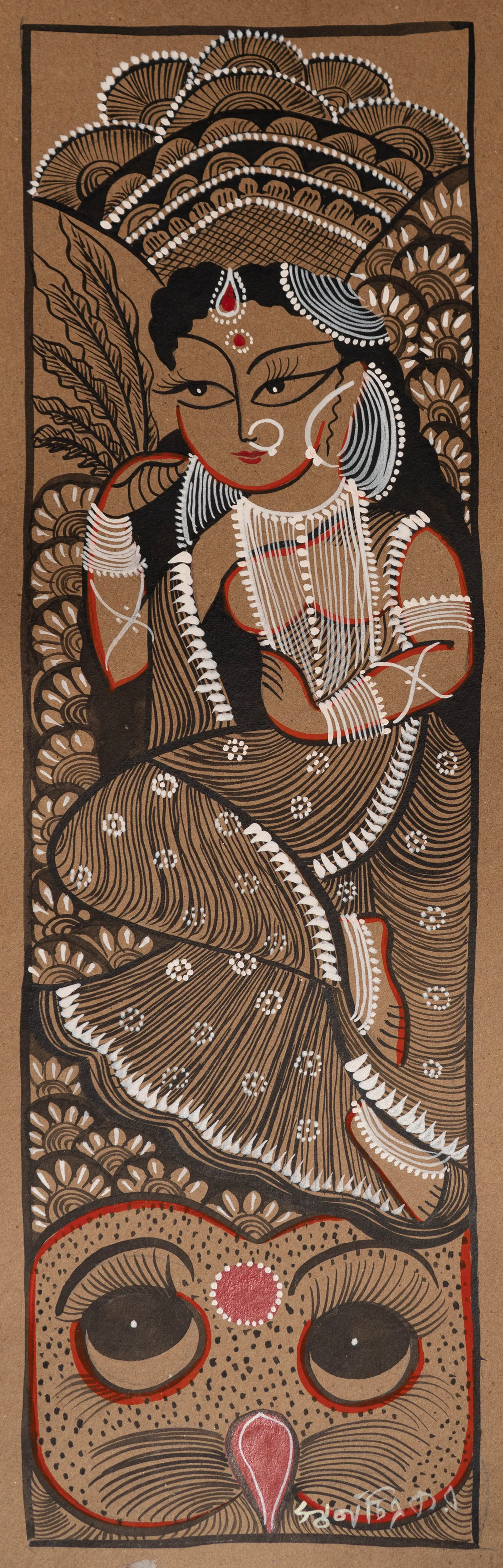Lakshmi and her Owl: Bengal Pattachitra by Swarna Chitrakar