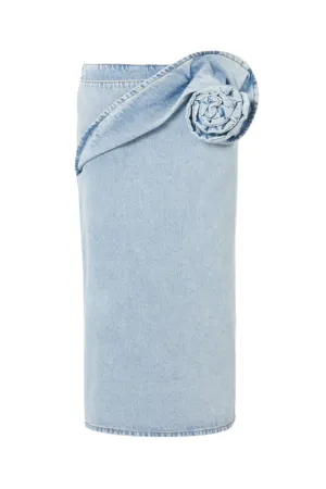 Laundra Floral Appliqué Denim Midi Skirt