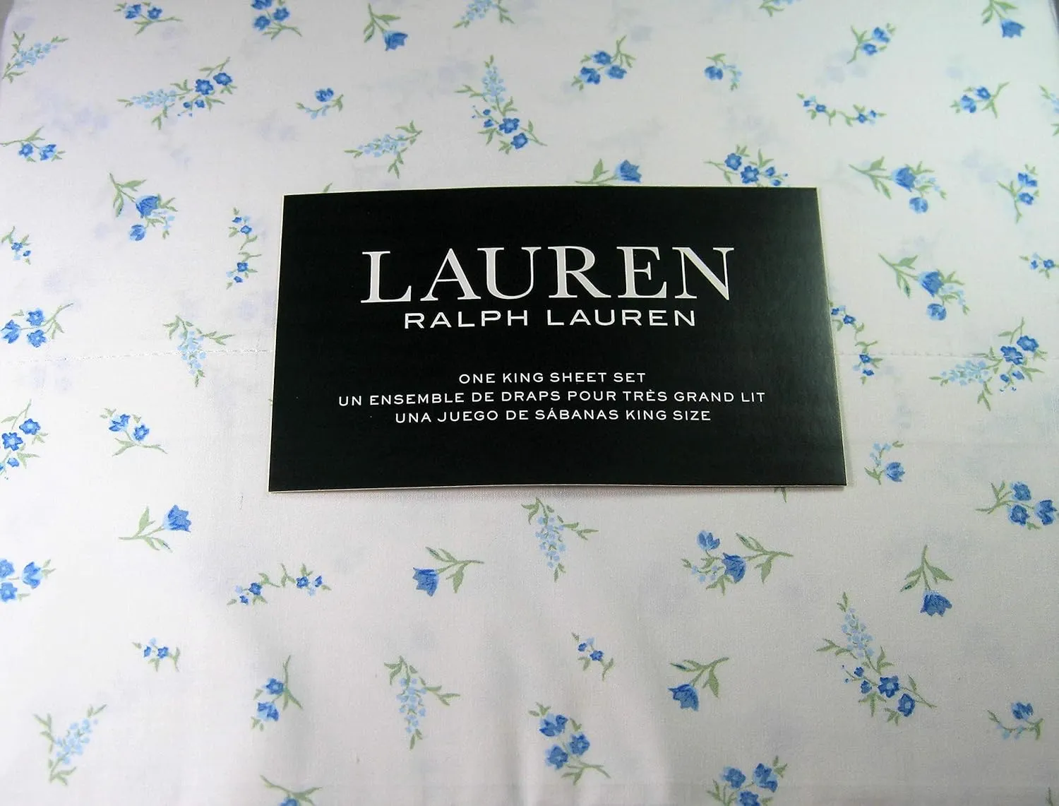 Lauren Ralph Lauren Small Floral Blue Print Sheet Set White Ground 100% Cotton (King)