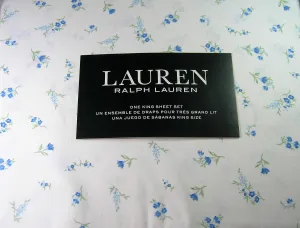 Lauren Ralph Lauren Small Floral Blue Print Sheet Set White Ground 100% Cotton (King)