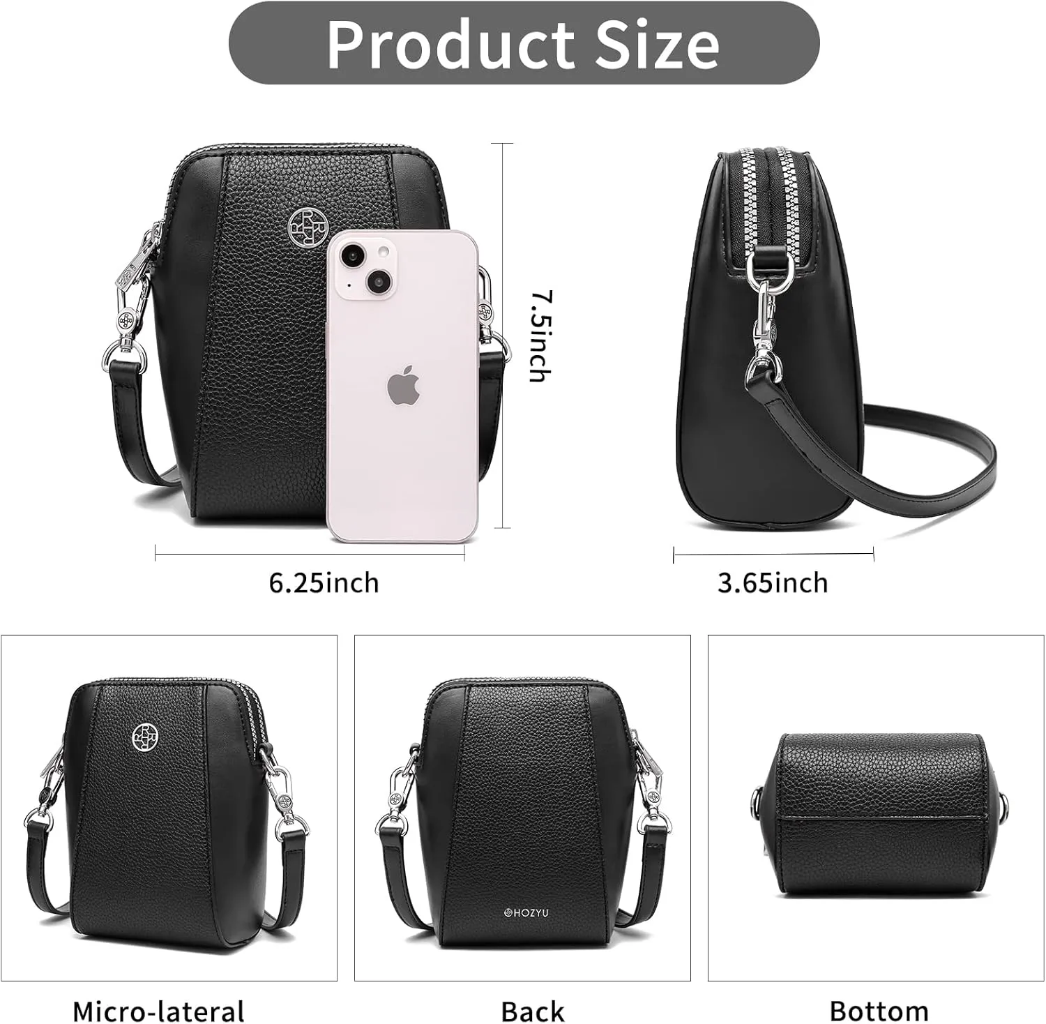 Leather Cell Phone Bag,Wallet Purse,Crossbody Bag for Women,Shoulder Bags,Adjustable Strap Double Zip Bags