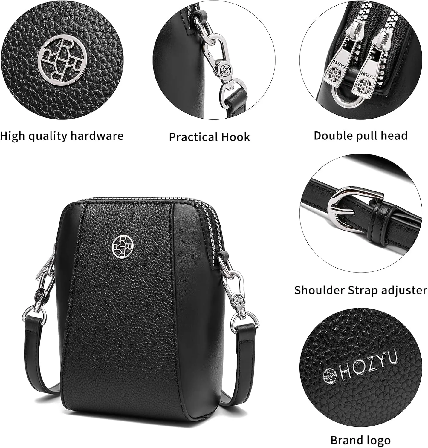 Leather Cell Phone Bag,Wallet Purse,Crossbody Bag for Women,Shoulder Bags,Adjustable Strap Double Zip Bags