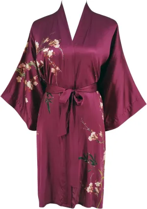 Ledamon Women's 100% Silk Kimono Short Robe