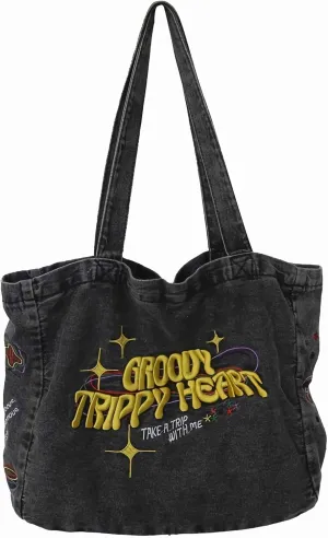 Lefe Liee denim Aesthetic Tote Bag for Women, Large Shoulder Hobo Bags big Capacity Shopping Work Bag black hippie crossbody bag y2k bag trendy with pockets