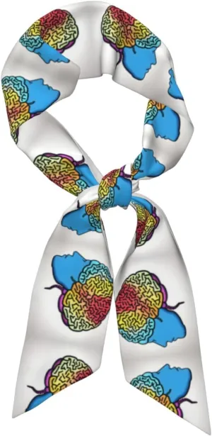 Left and Right Brain Print Breathable Lightweight Silk Neck Scarves For Handbag Belt Purse Accessory