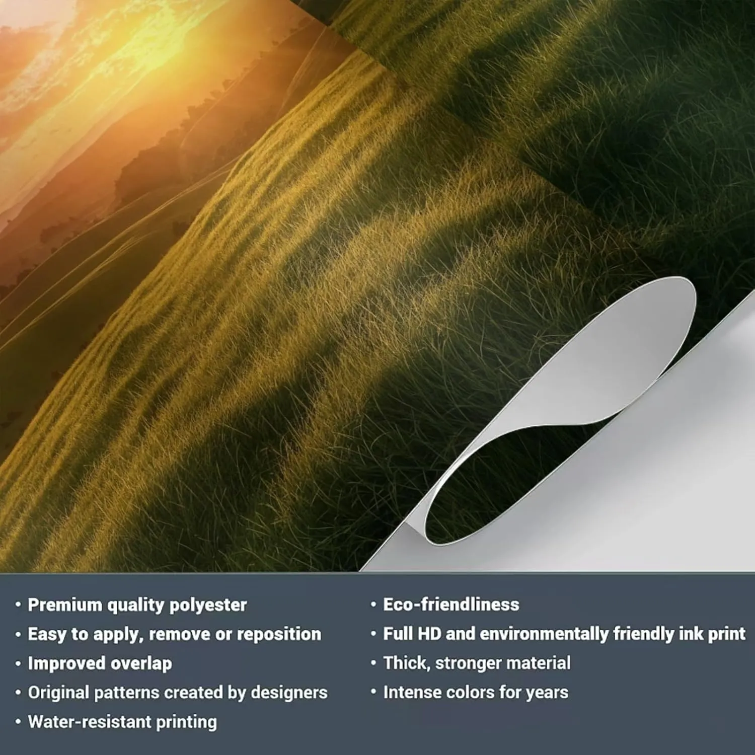 LEGENOB Natural Scenery Grassland Mural， Beautiful Sky Sunset Mural Wall Decor for Living Room Bedroom Kids Room Nursery Activity Room-59 W x 39.4" H