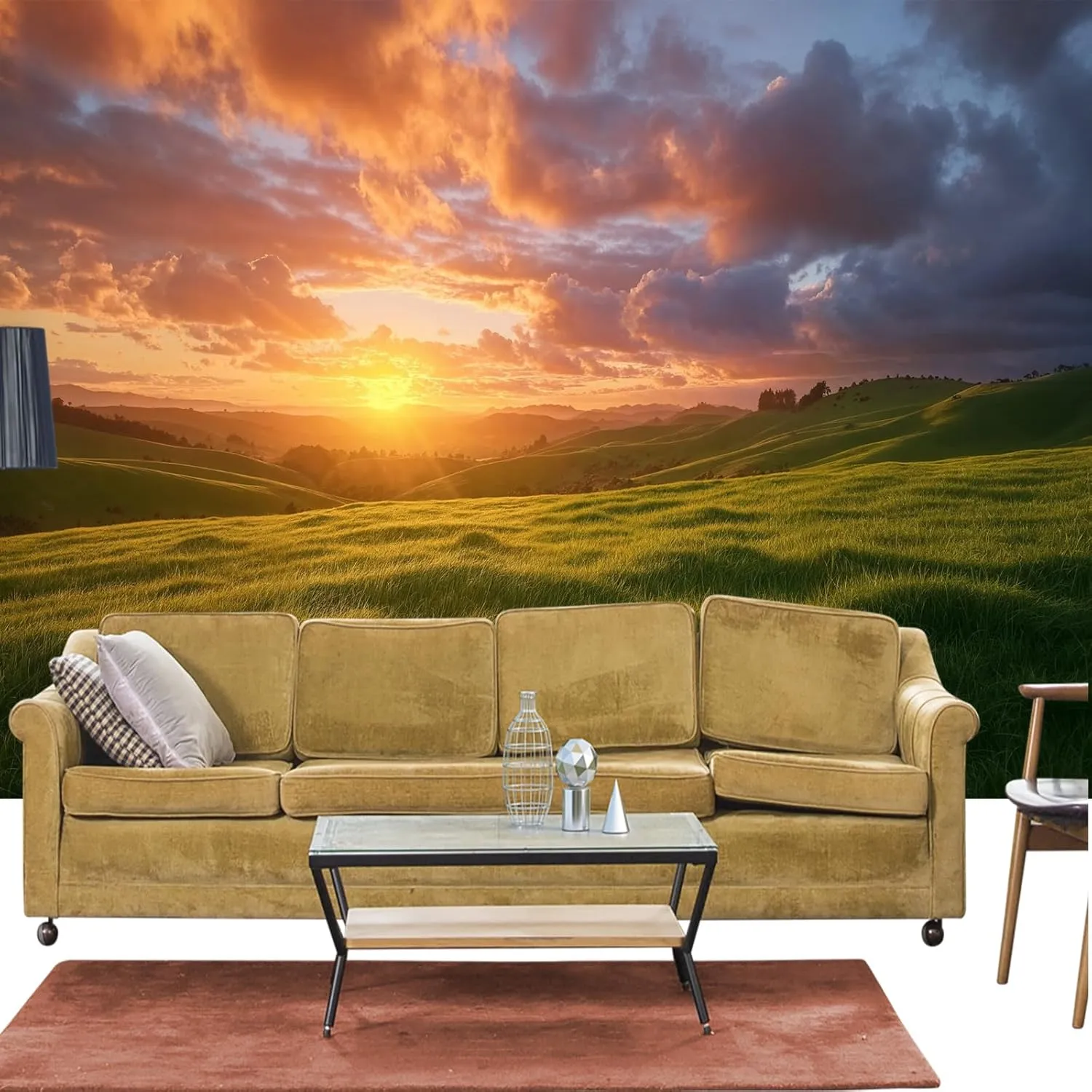 LEGENOB Natural Scenery Grassland Mural， Beautiful Sky Sunset Mural Wall Decor for Living Room Bedroom Kids Room Nursery Activity Room-59 W x 39.4" H