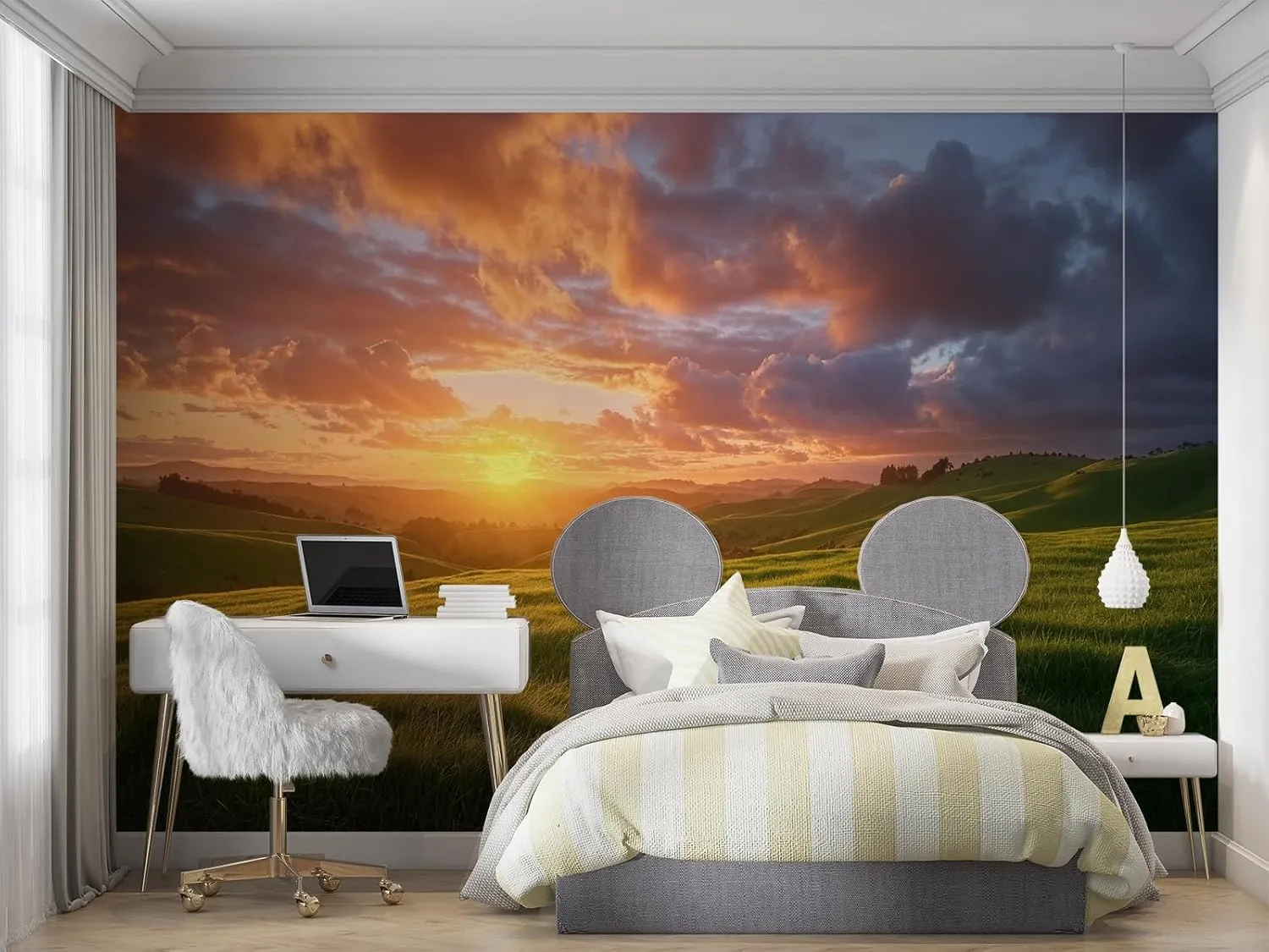 LEGENOB Natural Scenery Grassland Mural， Beautiful Sky Sunset Mural Wall Decor for Living Room Bedroom Kids Room Nursery Activity Room-59 W x 39.4" H