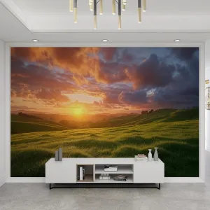 LEGENOB Natural Scenery Grassland Mural， Beautiful Sky Sunset Mural Wall Decor for Living Room Bedroom Kids Room Nursery Activity Room-59 W x 39.4" H