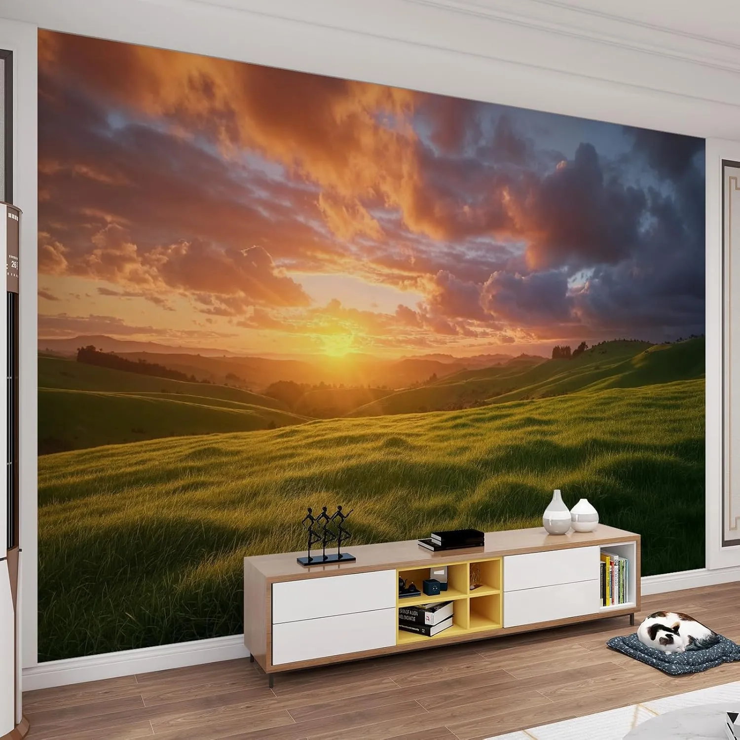 LEGENOB Natural Scenery Grassland Mural， Beautiful Sky Sunset Mural Wall Decor for Living Room Bedroom Kids Room Nursery Activity Room-59 W x 39.4" H
