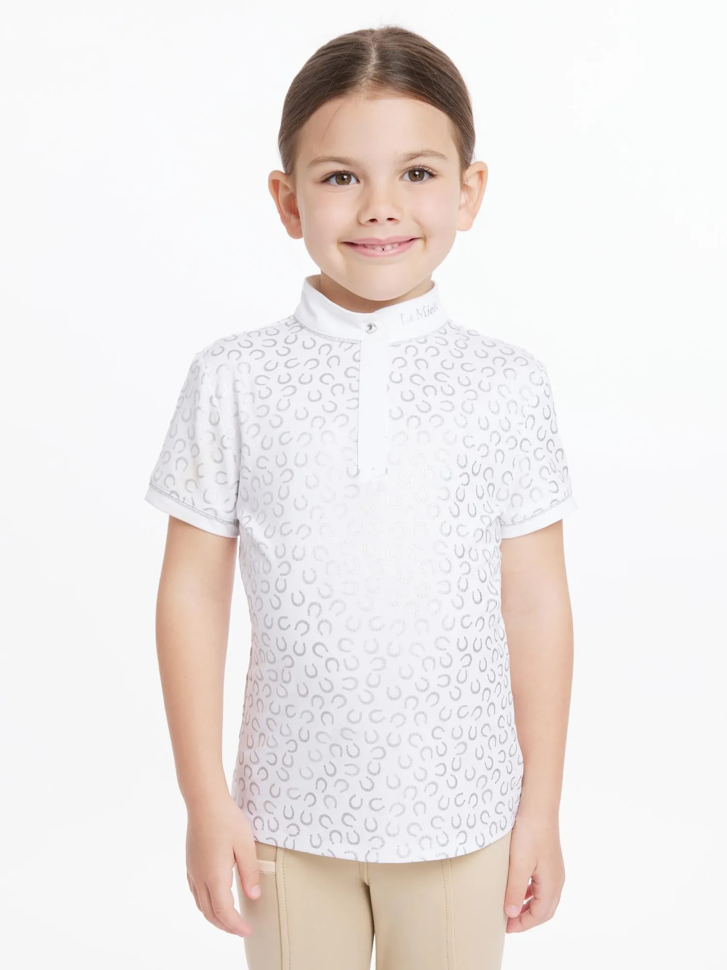 LeMieux Young Rider Mini Bella Show Shirt White/Horseshoes