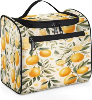 Lemon Fruit Make Up Bags for Women Travel Toiletry Bag Portable Makeup Organizer Bag with Metal Hook and Dividers Inside