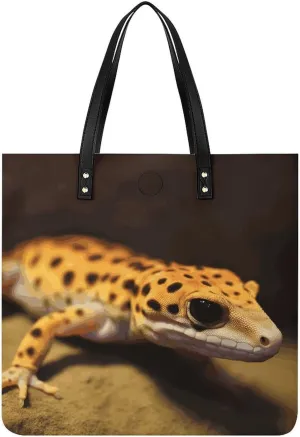 Leopard Little Gecko Leather Handbags Crossbody Bags for Women Trendy Vegan Purses Shoulder Handbags with Wide Shoulder Strap And Zipper