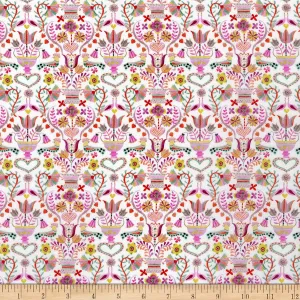 Liberty Fabrics Tana Lawn Love Birds Pink/Yellow Multi, Fabric by The Yard