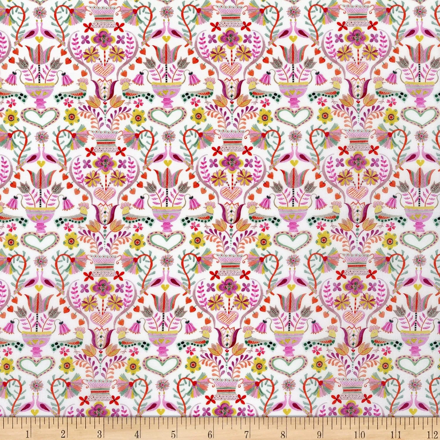 Liberty Fabrics Tana Lawn Love Birds Pink/Yellow Multi, Fabric by The Yard