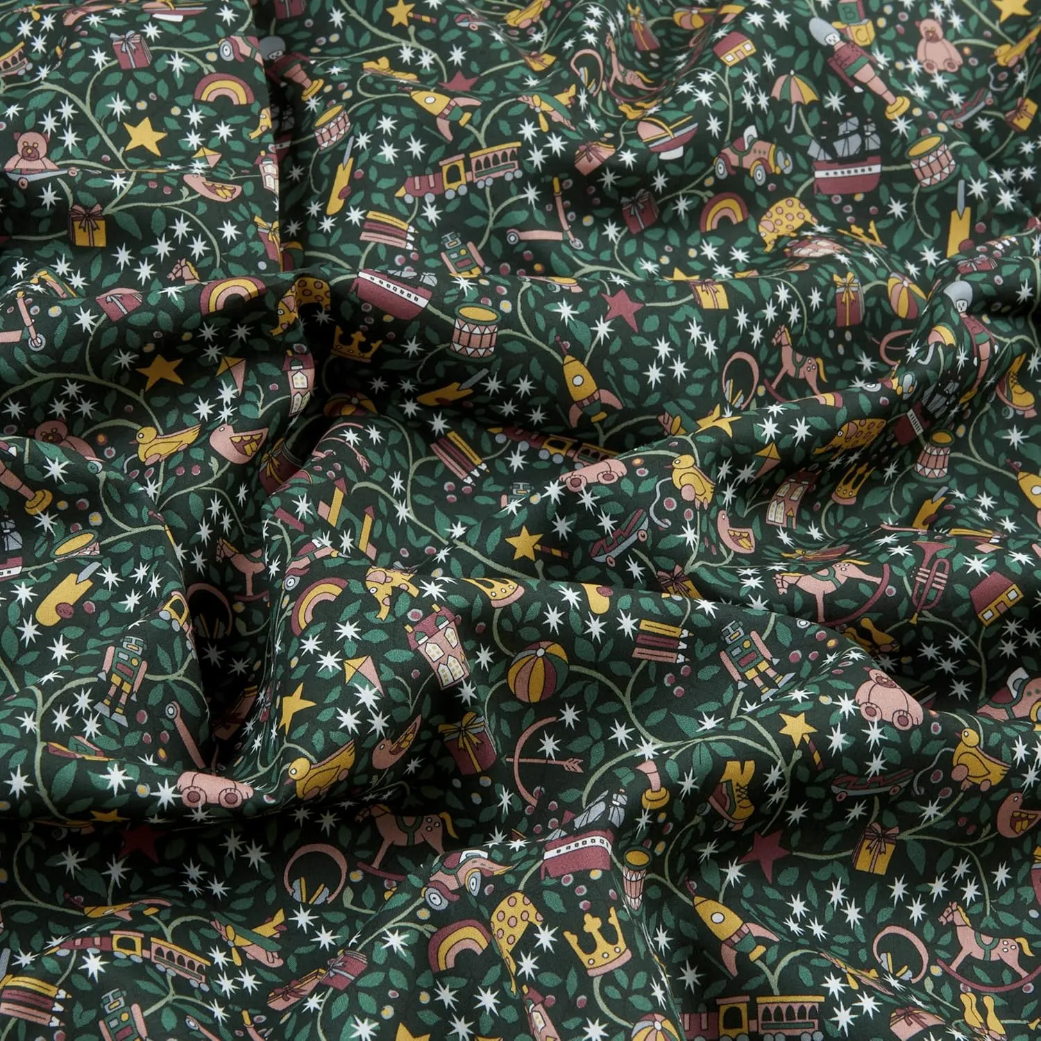 Liberty Fabrics Tana Lawn Magical Forest Green/Yellow, Fabric by The Yard