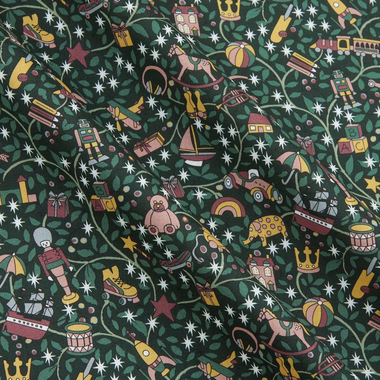 Liberty Fabrics Tana Lawn Magical Forest Green/Yellow, Fabric by The Yard