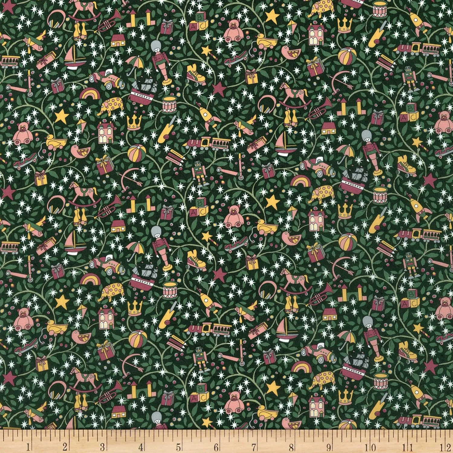 Liberty Fabrics Tana Lawn Magical Forest Green/Yellow, Fabric by The Yard