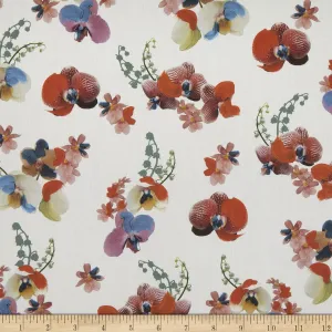 Liberty Fabrics Tana Lawn Orchid Festival White/Orange, Fabric by The Yard