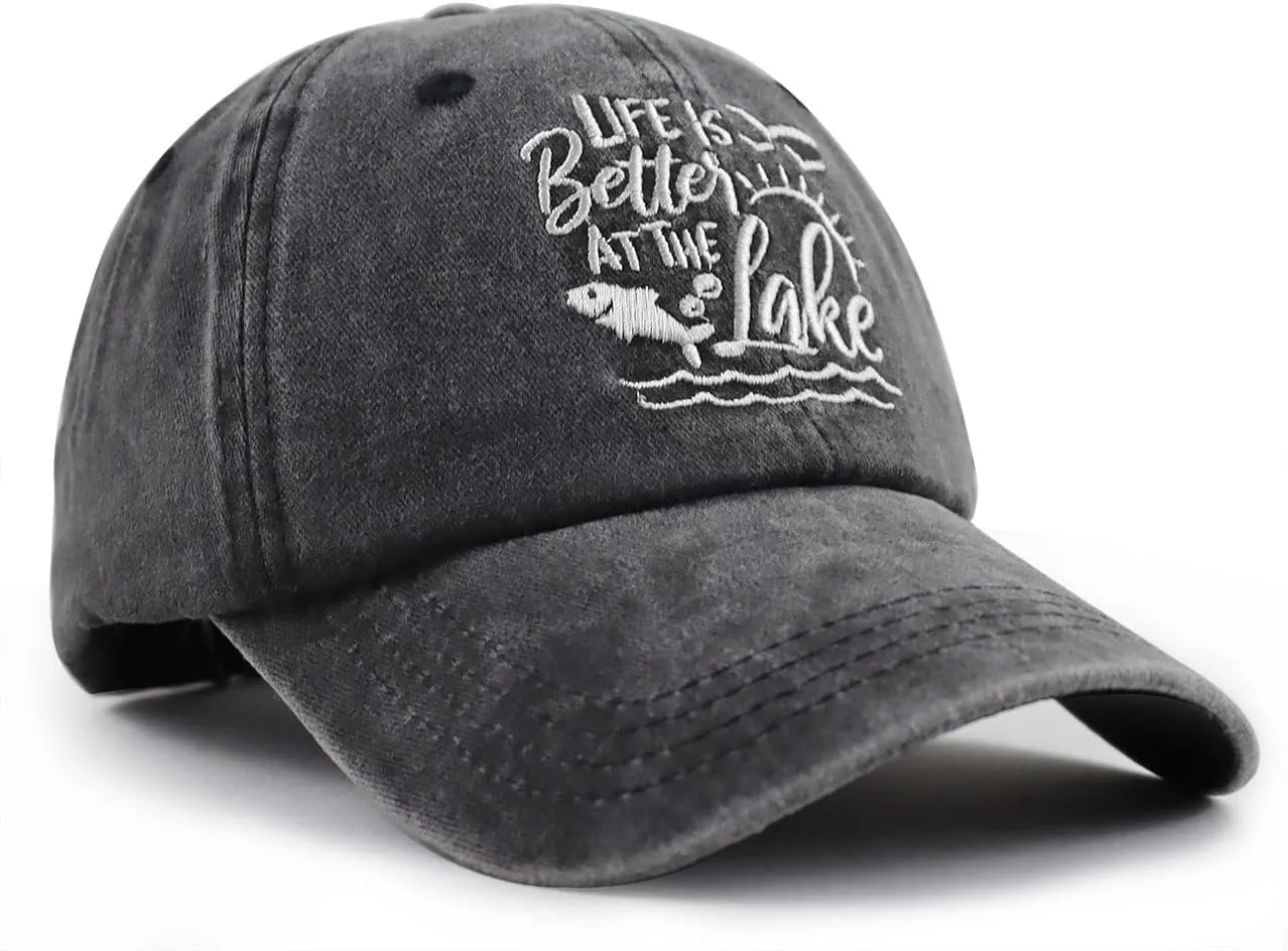 Life is Better at The Lake Hats, Funny Adjustable Embroidered Lake Life Decor Baseball Cap for Women Men