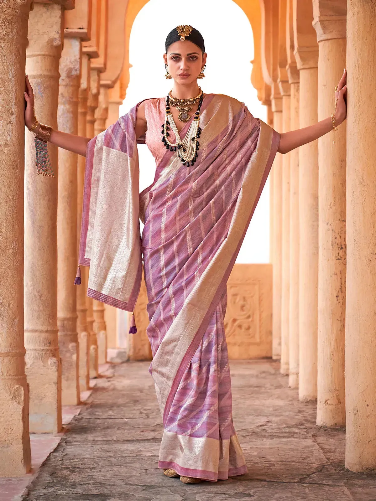 Light Purple Viscose Silk Saree For Festival And Weeding Wear