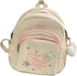 Lightweight Corduroy Mini Shoulder Bag with Pink Pattern and Silver Stars, Mini Shoulder Bag for Daily Commute