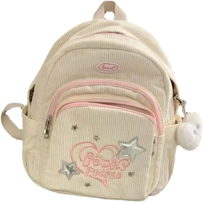 Lightweight Corduroy Mini Shoulder Bag with Pink Pattern and Silver Stars, Mini Shoulder Bag for Daily Commute