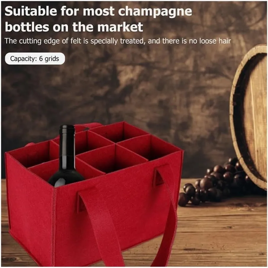 Lightweight Foldable For Travel Wine Bottle Bag With Carry Handle Picnic Tear Resistant Waterproof 6 Compartments BBQ Party(Black)