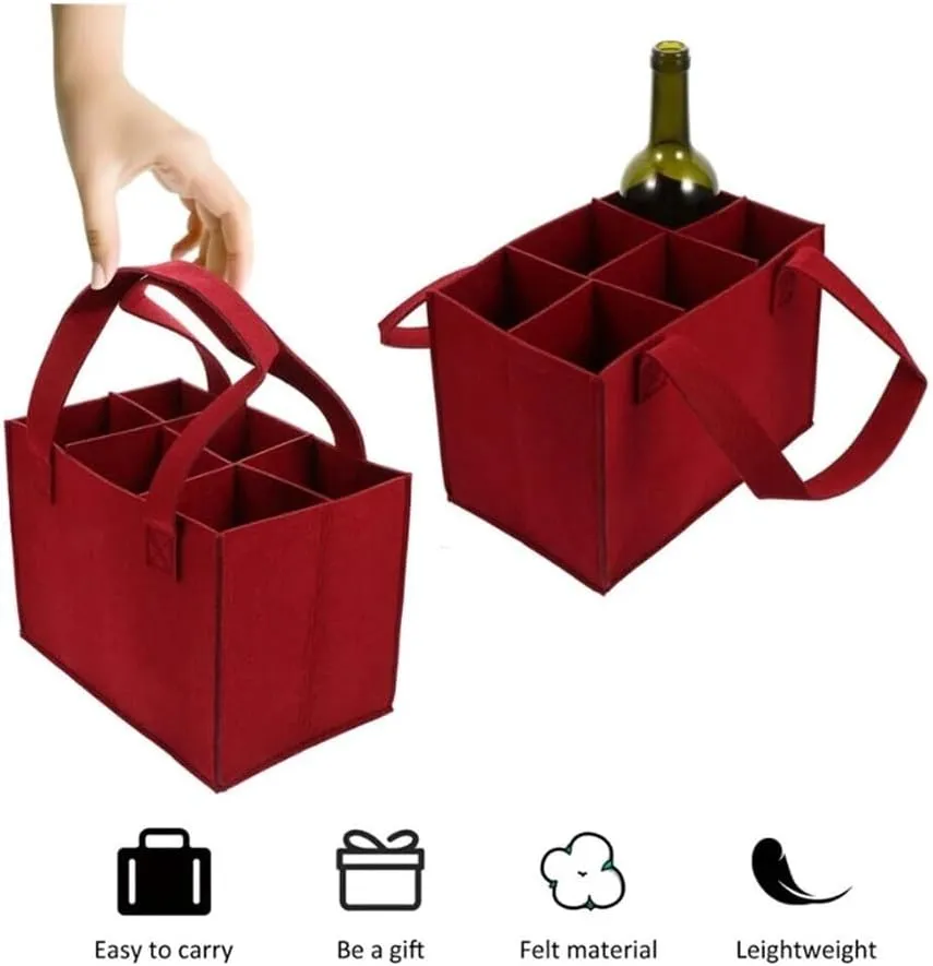 Lightweight Foldable For Travel Wine Bottle Bag With Carry Handle Picnic Tear Resistant Waterproof 6 Compartments BBQ Party(Black)
