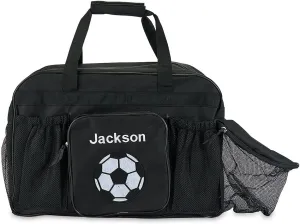 Lillian Vernon Personalized Soccer Duffel Bag for Kids – Custom Name Sports & Travel Gear with Ball & Water Bottle Holder Compartment, 19” Black Bags for Boys