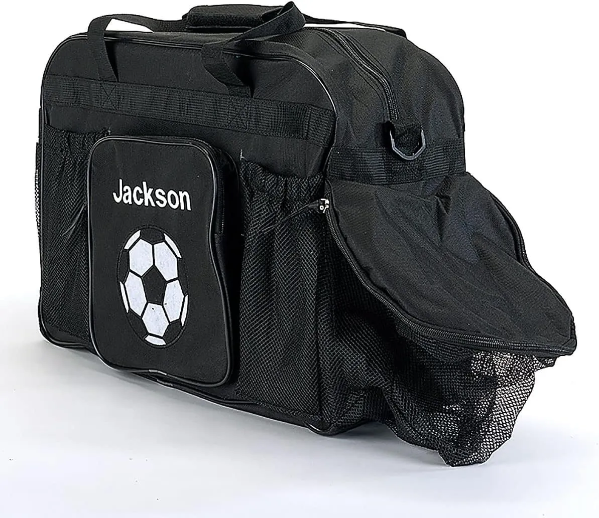 Lillian Vernon Personalized Soccer Duffel Bag for Kids – Custom Name Sports & Travel Gear with Ball & Water Bottle Holder Compartment, 19” Black Bags for Boys