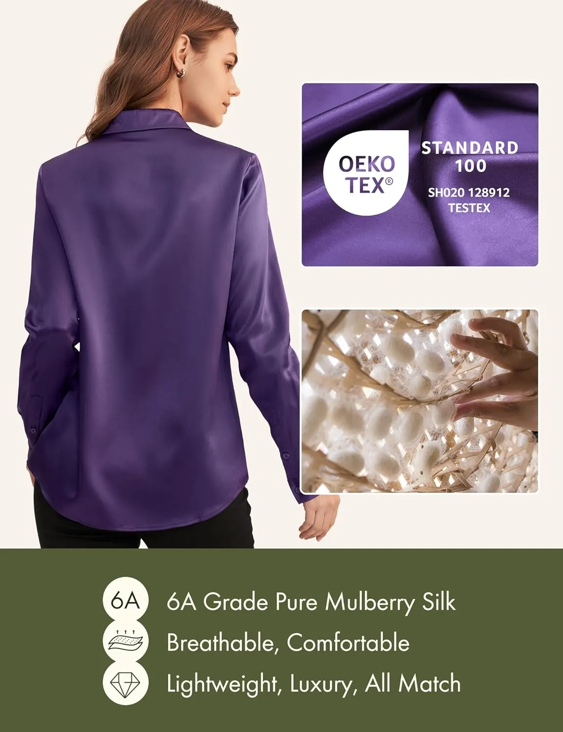 LilySilk Silk Blouse for Women 100% Pure Silk Long Sleeves Cool Smooth Tops