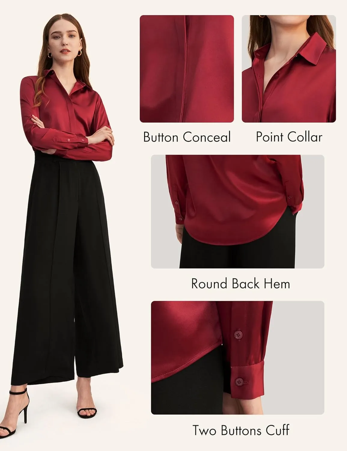 LilySilk Silk Blouse for Women 100% Pure Silk Long Sleeves Cool Smooth Tops