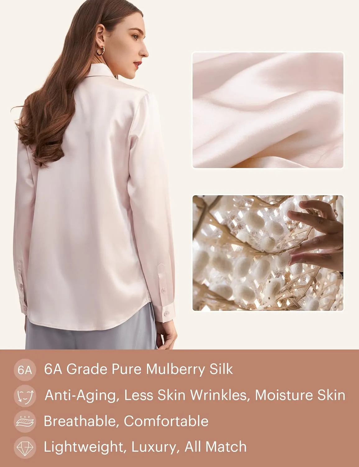 LilySilk Silk Blouse for Women 100% Pure Silk Long Sleeves Cool Smooth Tops