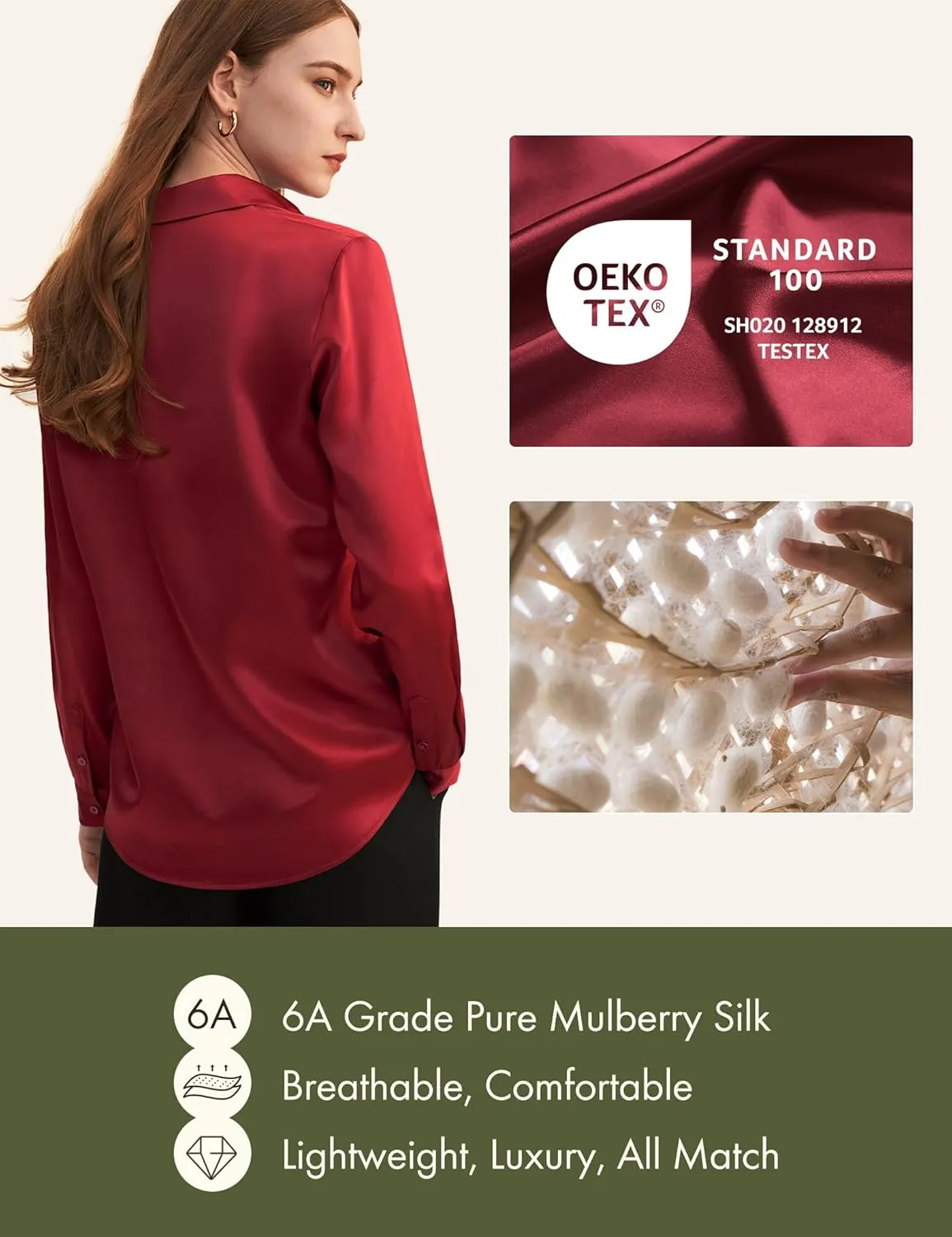 LilySilk Silk Blouse for Women 100% Pure Silk Long Sleeves Cool Smooth Tops