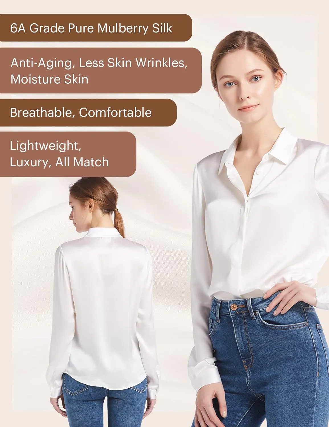 LilySilk Silk Blouse for Women 100% Pure Silk Long Sleeves Cool Smooth Tops