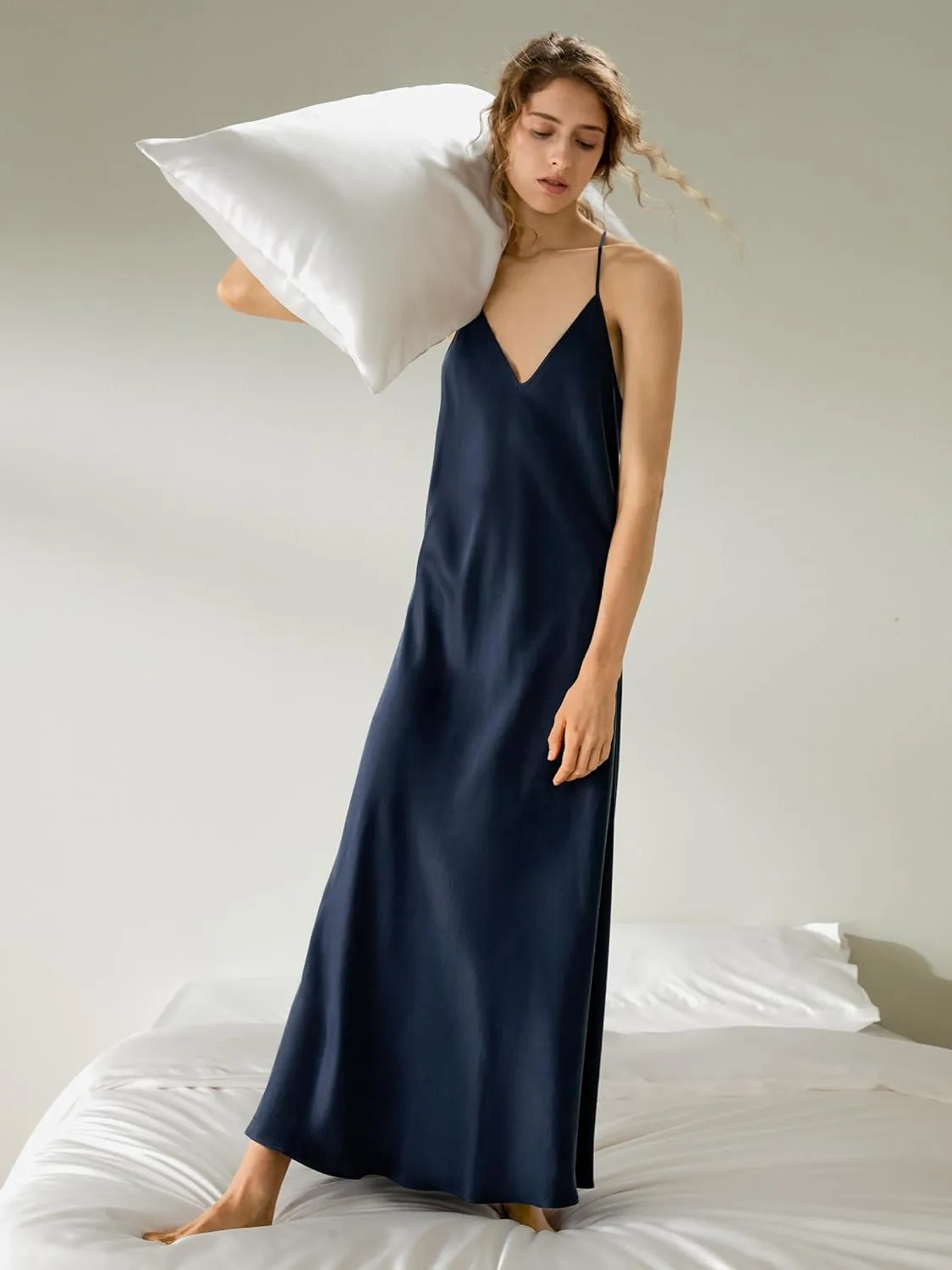 LilySilk Silk Suede Nightgown Maxi Long Women Pure Silk Slip Dress Sleeping V neck Sleeveless Nightdress Ladies