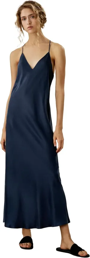 LilySilk Silk Suede Nightgown Maxi Long Women Pure Silk Slip Dress Sleeping V neck Sleeveless Nightdress Ladies