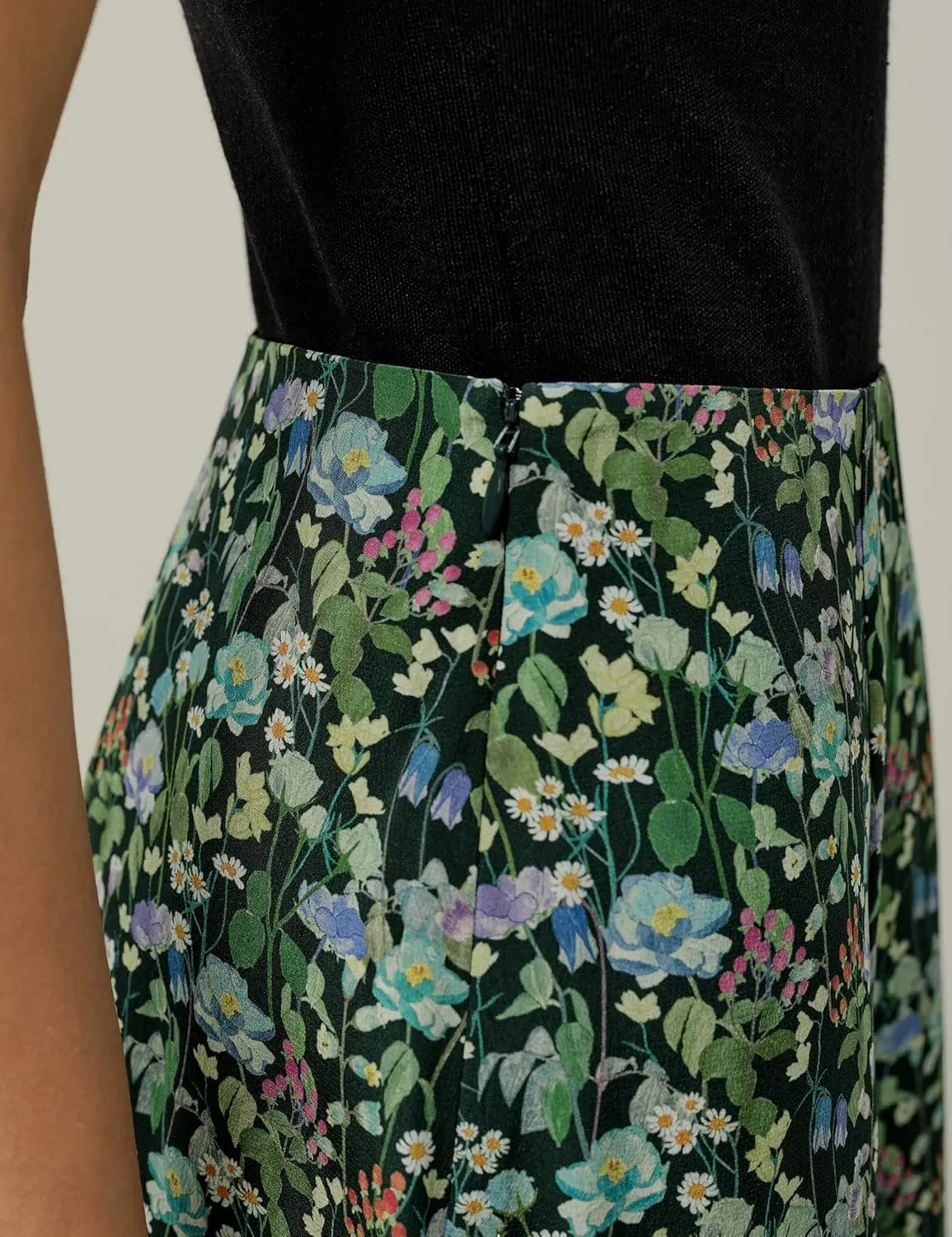 LilySilk Women Silk Midi Skirt Colored Print Flat Front Silk Skirts for Ladies Summer Vacation Fairytale Forest Print