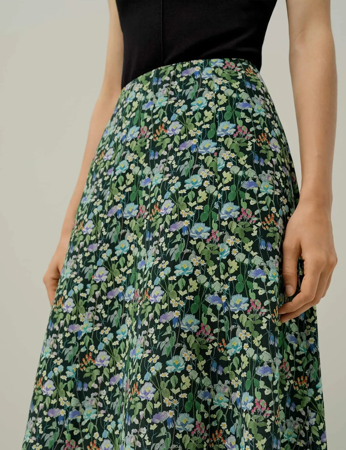 LilySilk Women Silk Midi Skirt Colored Print Flat Front Silk Skirts for Ladies Summer Vacation Fairytale Forest Print