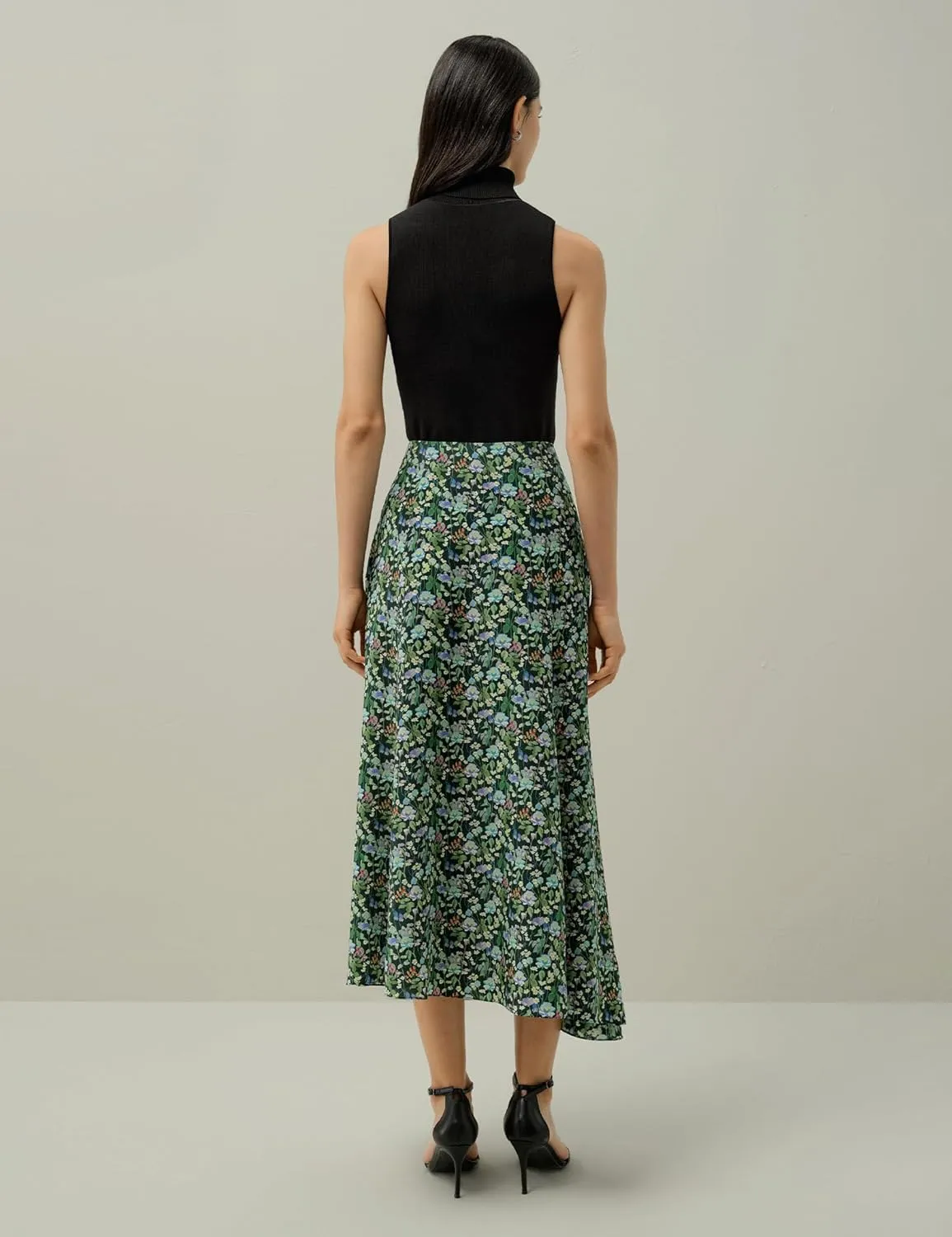 LilySilk Women Silk Midi Skirt Colored Print Flat Front Silk Skirts for Ladies Summer Vacation Fairytale Forest Print
