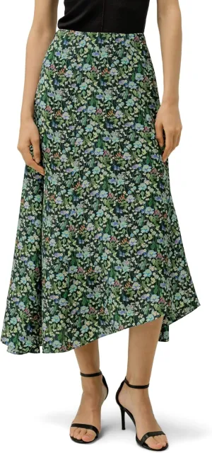 LilySilk Women Silk Midi Skirt Colored Print Flat Front Silk Skirts for Ladies Summer Vacation Fairytale Forest Print